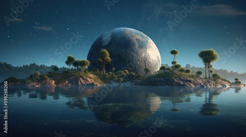 the moon over the lake Ai generative