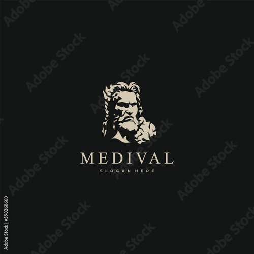 viking old man face in vintage style