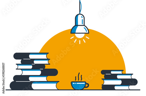 Library theme self-education vector concept flat illustration isolated over white, empty chair for intellectual worker analytics, education theme studying, college or university student.