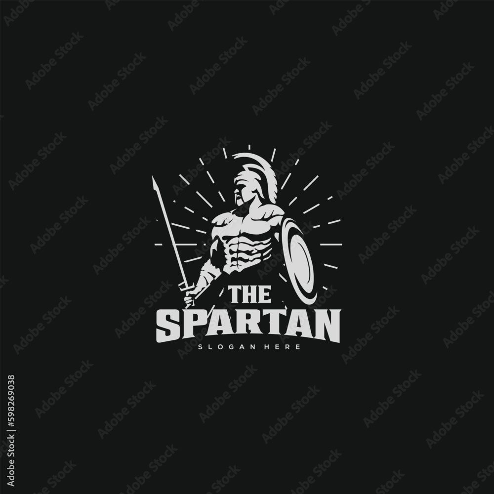 Fototapeta premium Spartan with shield and sword.vintage logo inspiration