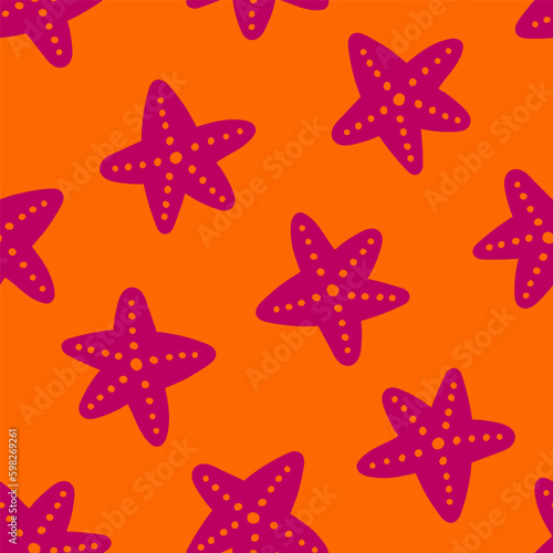 Seamless pattern with pink starfish.