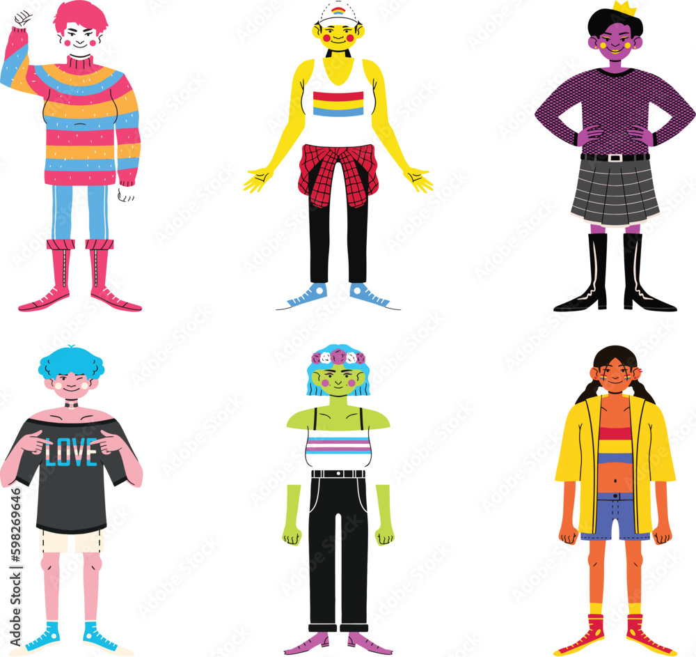 set of people. Set of young people in bright clothes. Vector illustration in cartoon style
