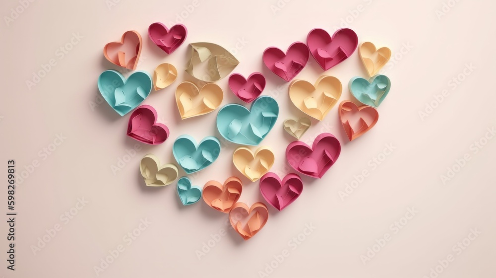 Art colorful love papercut hearts frame. With blank space for text. AI generated. Art colorful love papercut hearts frame. With blank space for text. AI generated.