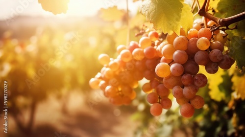 Vineyard background summer grape fruit. Beautiful background sunrise. AI generated. © vadymstock