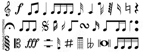 Musical note sign collection. Set of black music note icons