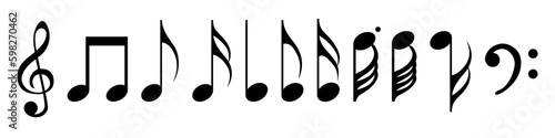 Musical note sign collection. Set of black music note icons
