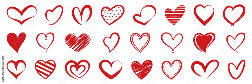 Red love heart icon collection. Set of red heart icons