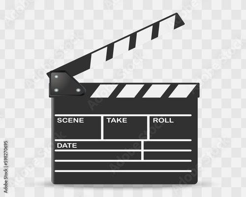 Film board clapper with shadow on a transparent background