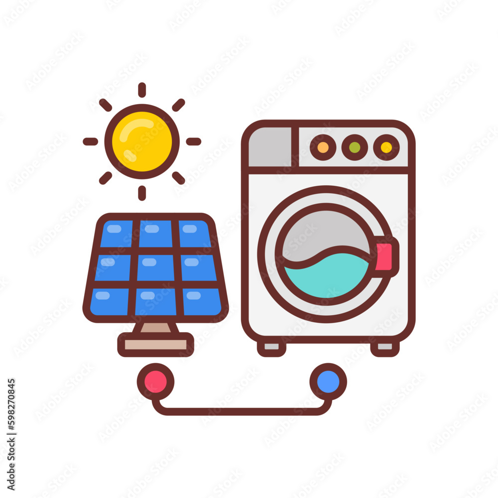Solar Powered Washing Machine icon in vector. Illustration Solar Powered Washing Machine icon in vector. Illustration