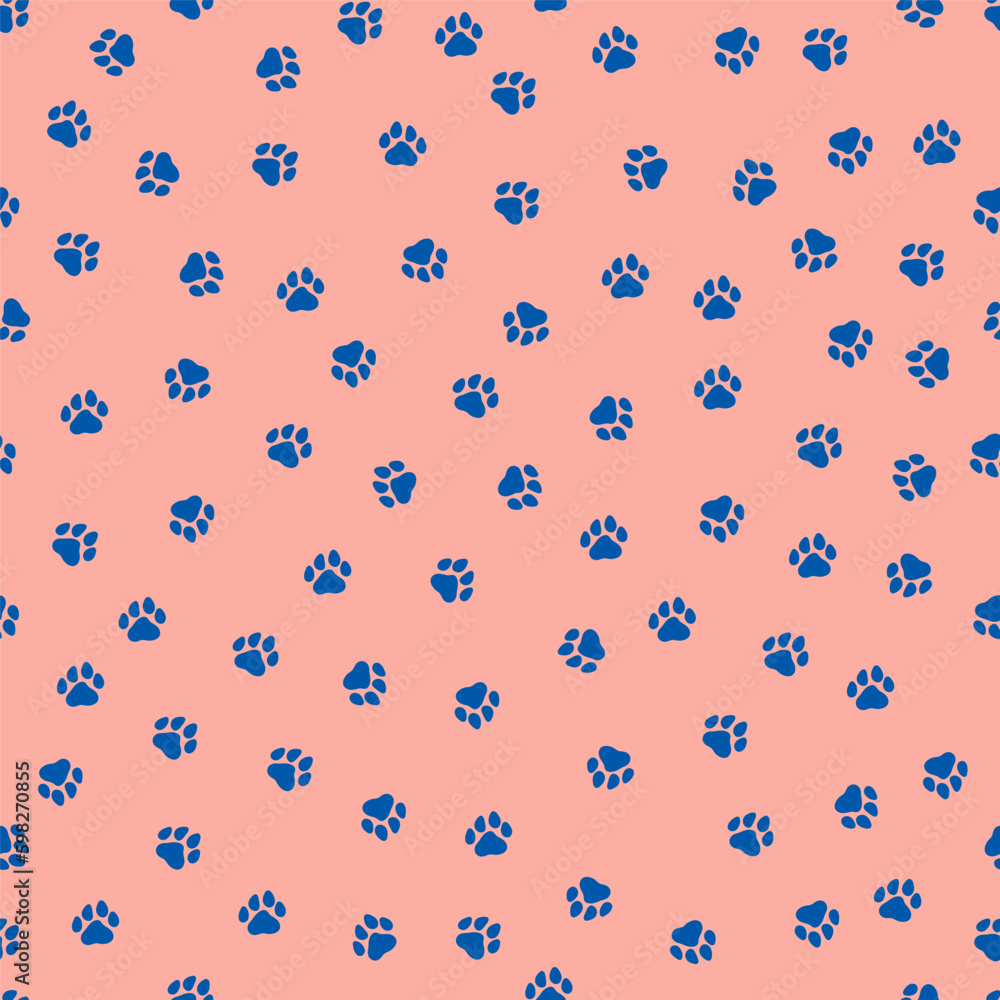 Pink seamless pattern with small blue paws Pink seamless pattern with small blue paws