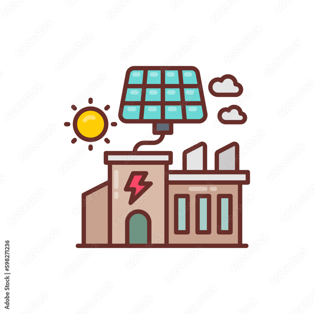 Solar Powered Factory icon in vector. Illustration