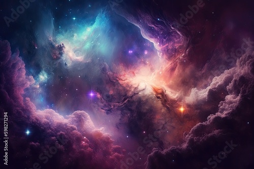 vibrant galaxy filled with stars and fluffy clouds. Generative AI Generative AI