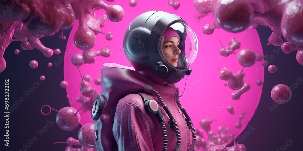 a microscopic scientist in the microcosm among human cells, bacteria and viruses. Does manipulations at the molecular level, a fantastic concept. illustration is generated by AI Generative AI