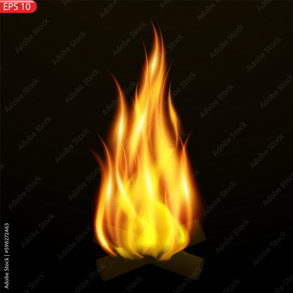 Fire flames isolated on transparent background. Vector realistic special effect