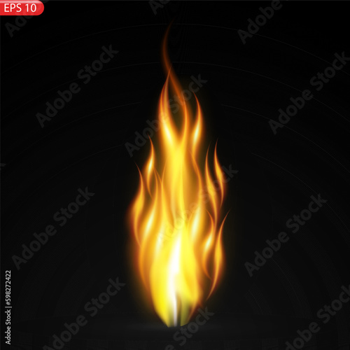 Fire flames isolated on transparent background. Vector realistic special effect