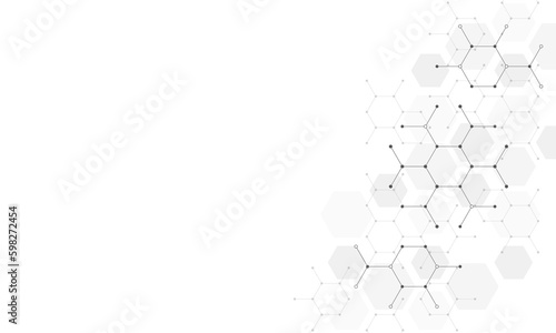 Genetic engineering and molecular structure, hexagon DNA network, science chemical and biotechnology concept, innovation technology, healthcare, and medicine design. Generative AI