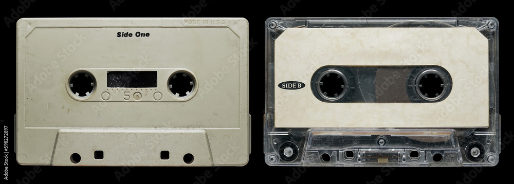 Obraz premium Old cassette tape collection with blank label mockup templates