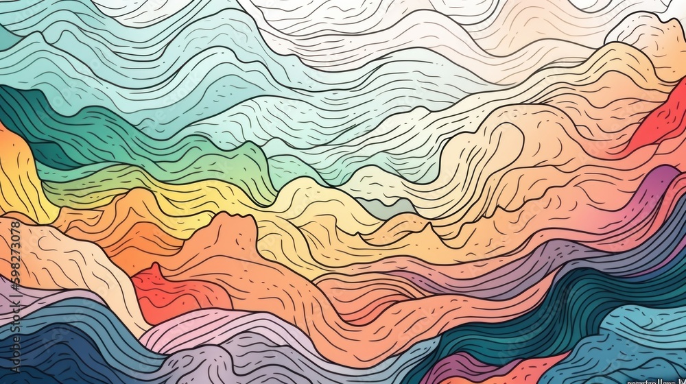 Abstract line art background in watercolor style. Ai generated.