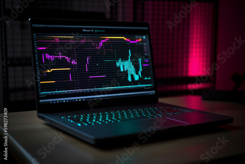 An image of a laptop screen displaying data and graphics, representing the use of technology in data analysis. Ai generated. © ankreative