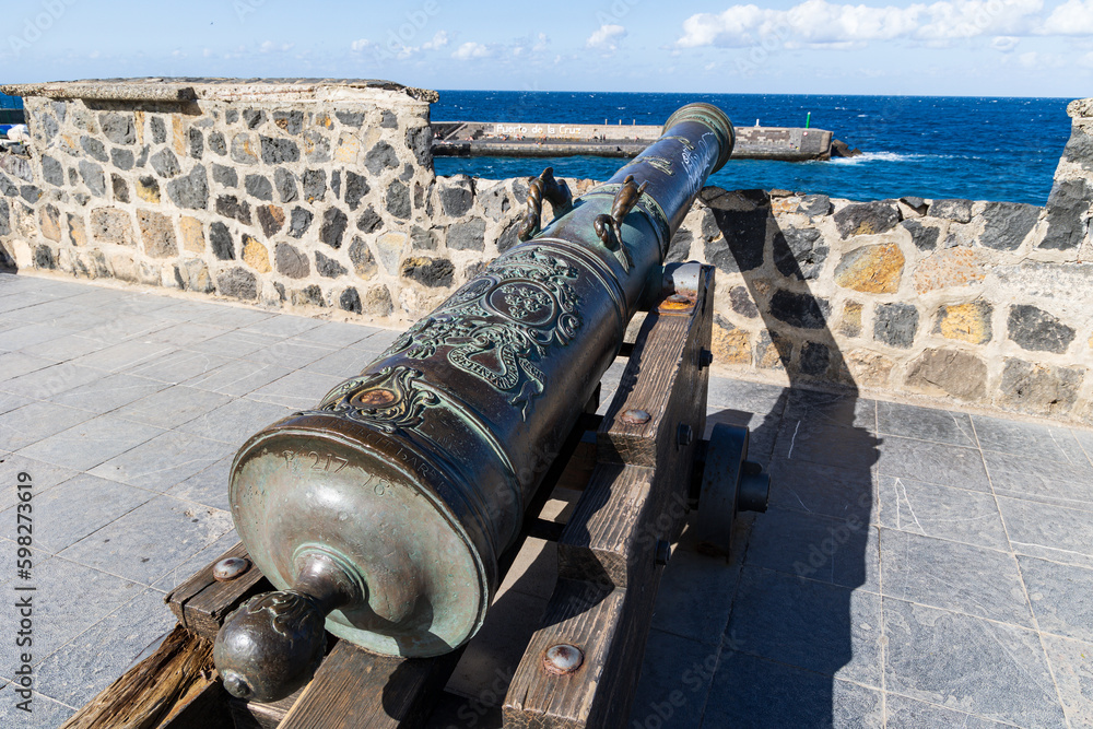 Historic cannon on Bateria Santa Barbara, Puerto de la Cruz, Camary island of Tenerife, Spain