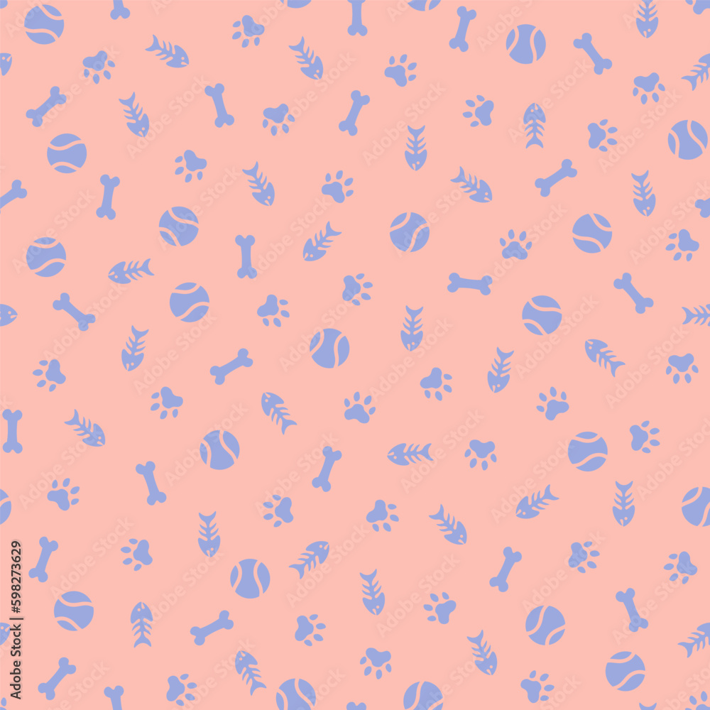 Pink seamless pattern with purple pets elements