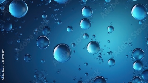 Blue transparent water Bubbles. AI generated.