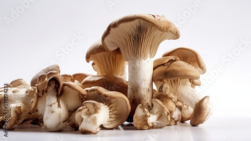 Fresh forest mushroom Italian cooking recipes on white background. AI generative.