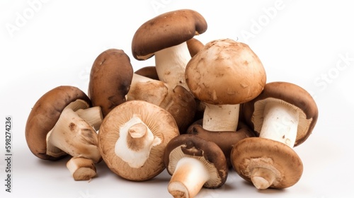 Fresh forest mushroom Italian cooking recipes on white background. AI generative.