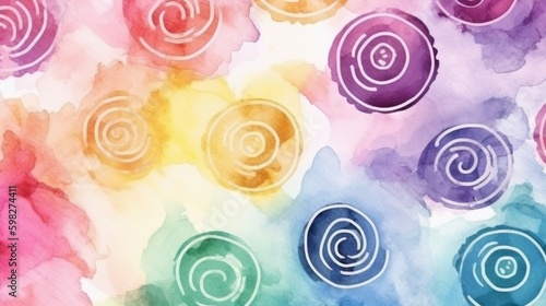 Multiple spirals abstract background in watercolor style. AI generative.