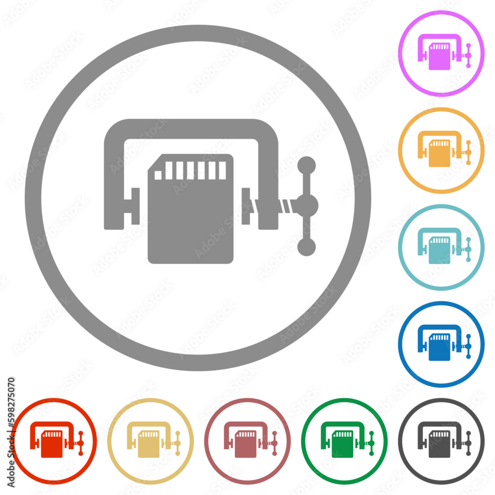 SD memory card compress solid flat icons with outlines SD memory card compress solid flat icons with outlines