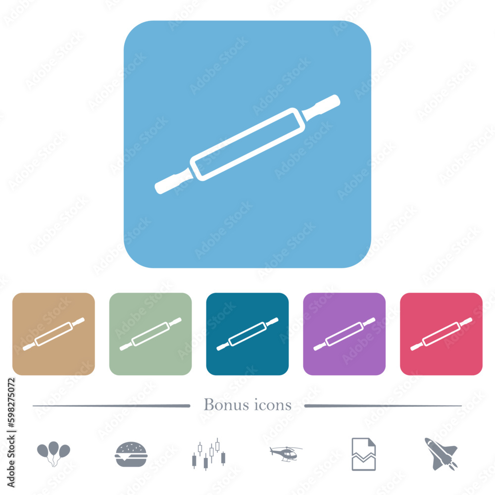 Rolling pin outline flat icons on color rounded square backgrounds Rolling pin outline flat icons on color rounded square backgrounds