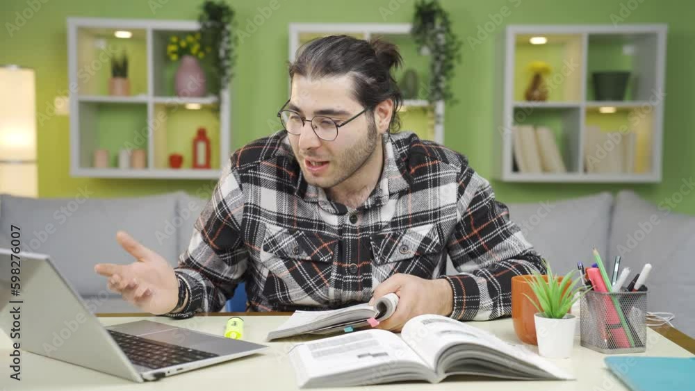 Young student working remotely online. Young student working remotely online.