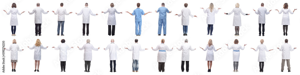 group of doctors standing with their backs isolated