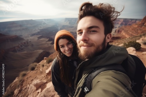 Couple traveler selfie. Generate Ai © nsit0108