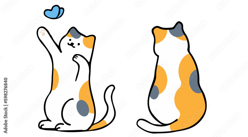 Fototapeta premium A cat in an outline style character design and a flat design style minimal vector illustration.
