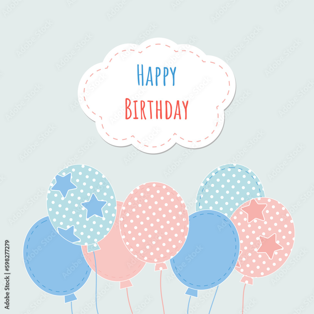 Happy birthday greeting banner with cloud and balloons Happy birthday greeting banner with cloud and balloons