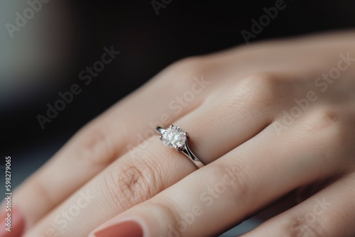 Engagement ring on finger. Generate Ai
