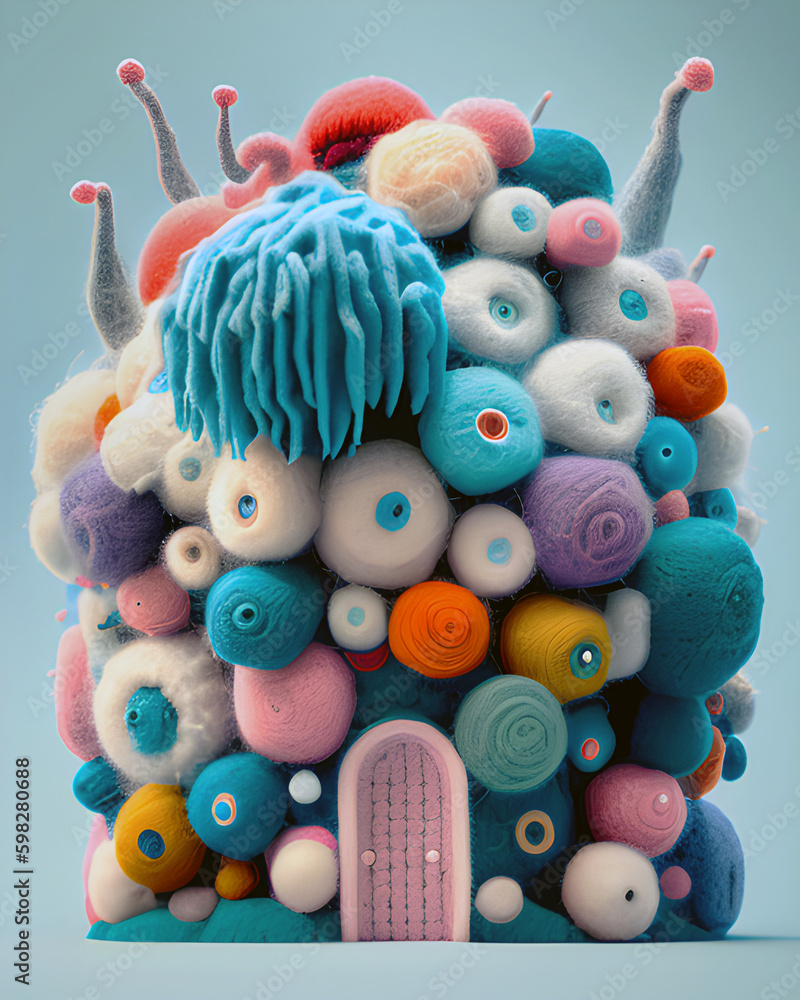 Ai generated, graphic, mock up, isometric view model of cute house in wool weaving materials texture, nice decoration, cartoon animation, Toy kids style, housing, front door Ai generated, graphic, mock up, isometric view model of cute house in wool weaving materials texture, nice decoration, cartoon animation, Toy kids style, housing, front door