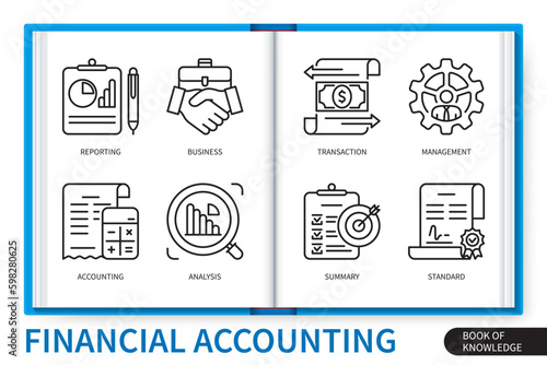 financial accounting line icons set