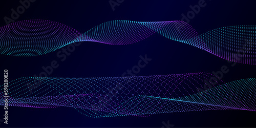 Vector wave lines smooth flowing dynamic blue gradient light isolated on black background for concept of technology, digital, communication, science, music, AI