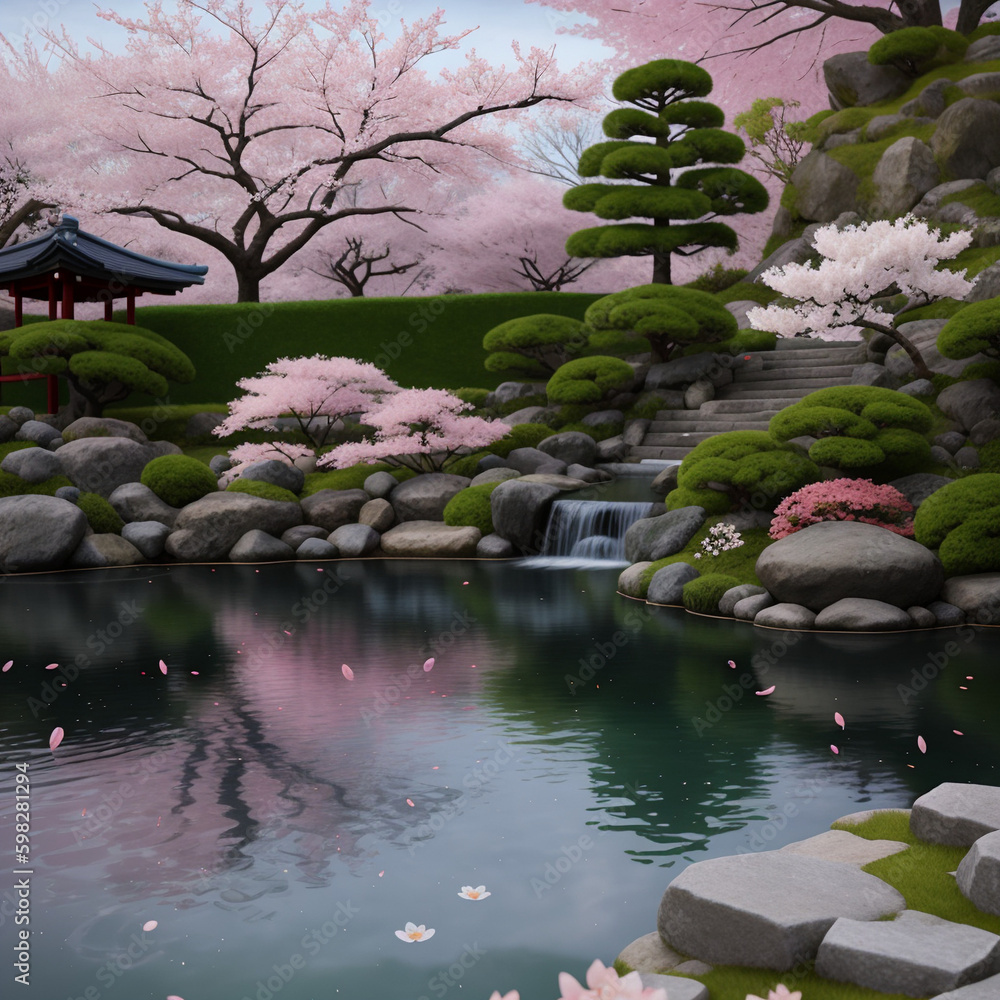Naklejka premium 日本 庭 Generative AI