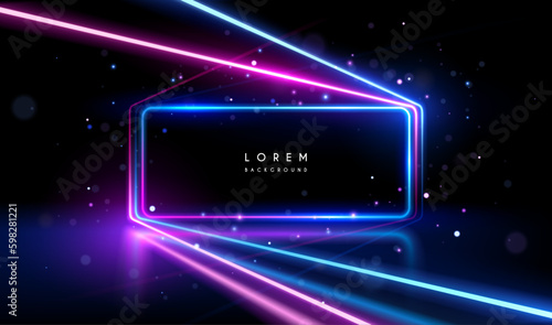 Glowing neon light frame on black background