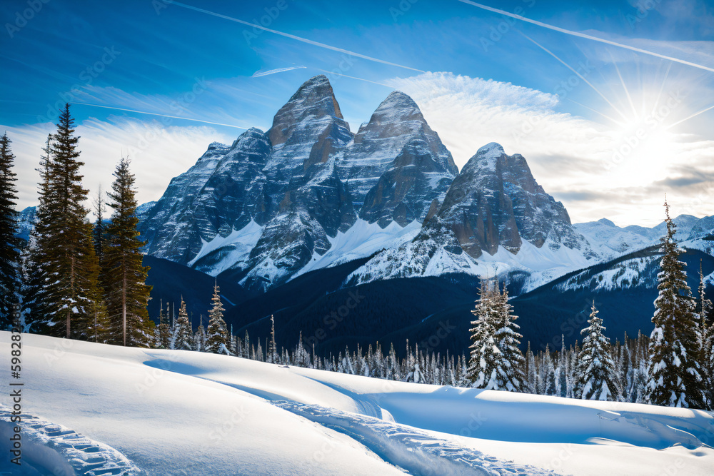 Fototapeta premium winter mountain landscape generative ai