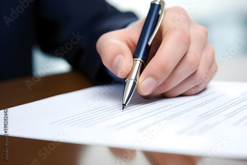A business professional is signing a contract