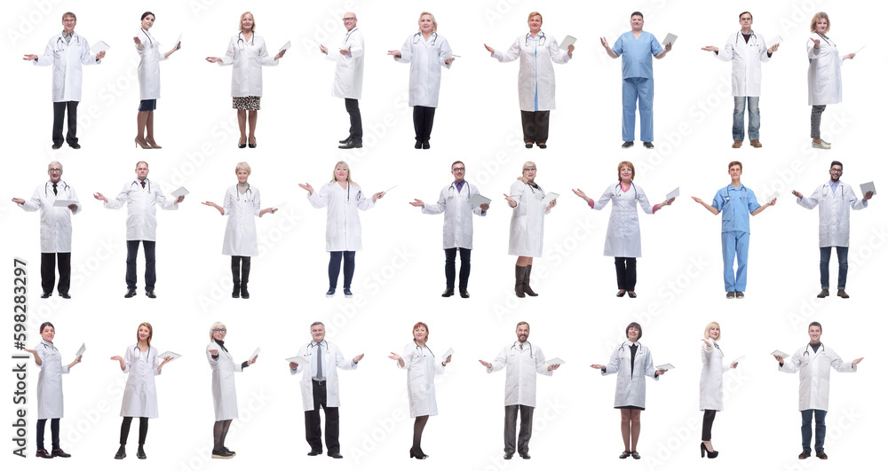 group of doctors with clipboard isolated on white