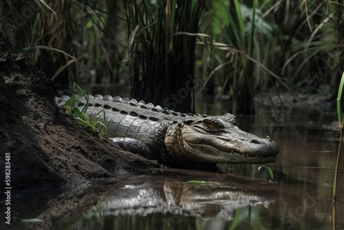 A crocodile in a swam
