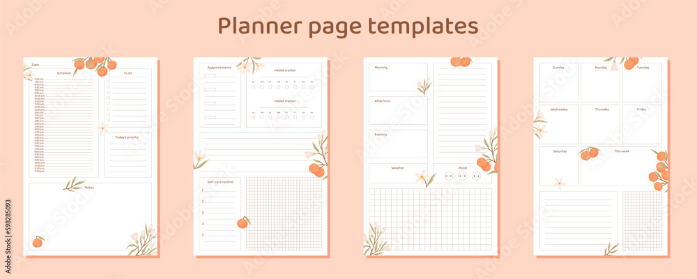 © Nataliya Dolotko - Ready to use planner page templates. Orange blossom floral sheets. Digital planner templates. Digital planner inserts. Vector art. © Nataliya Dolotko - Ready to use planner page templates. Orange blossom floral sheets. Digital planner templates. Digital planner inserts. Vector art.