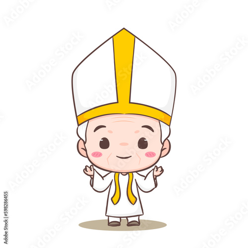 Cute Pope cartoon character. Happy smiling catholic priest mascot character. Christian religion concept design. Isolated white background. vector art illustration.