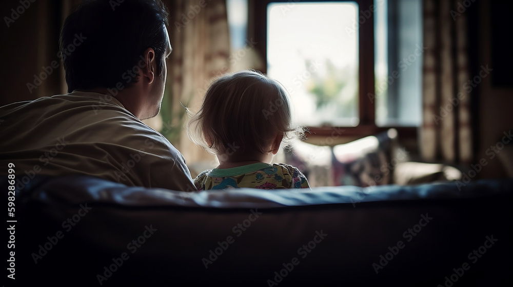 Father and Daughter Enjoying Quality Time at Home Near the Window . Generative AI Father and Daughter Enjoying Quality Time at Home Near the Window . Generative AI