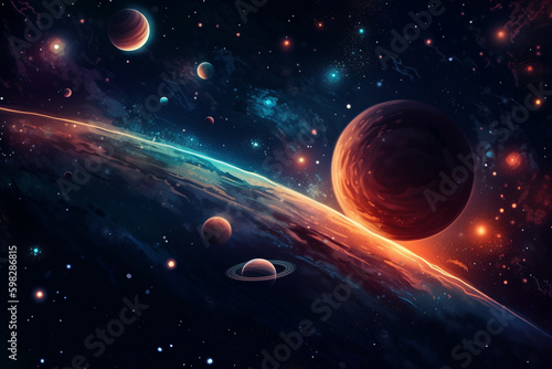  A vibrant and colorful background representing the vastness of space. Ai generated.
